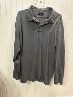 PacSun Men's Long Sleeve Polo - Charcoal